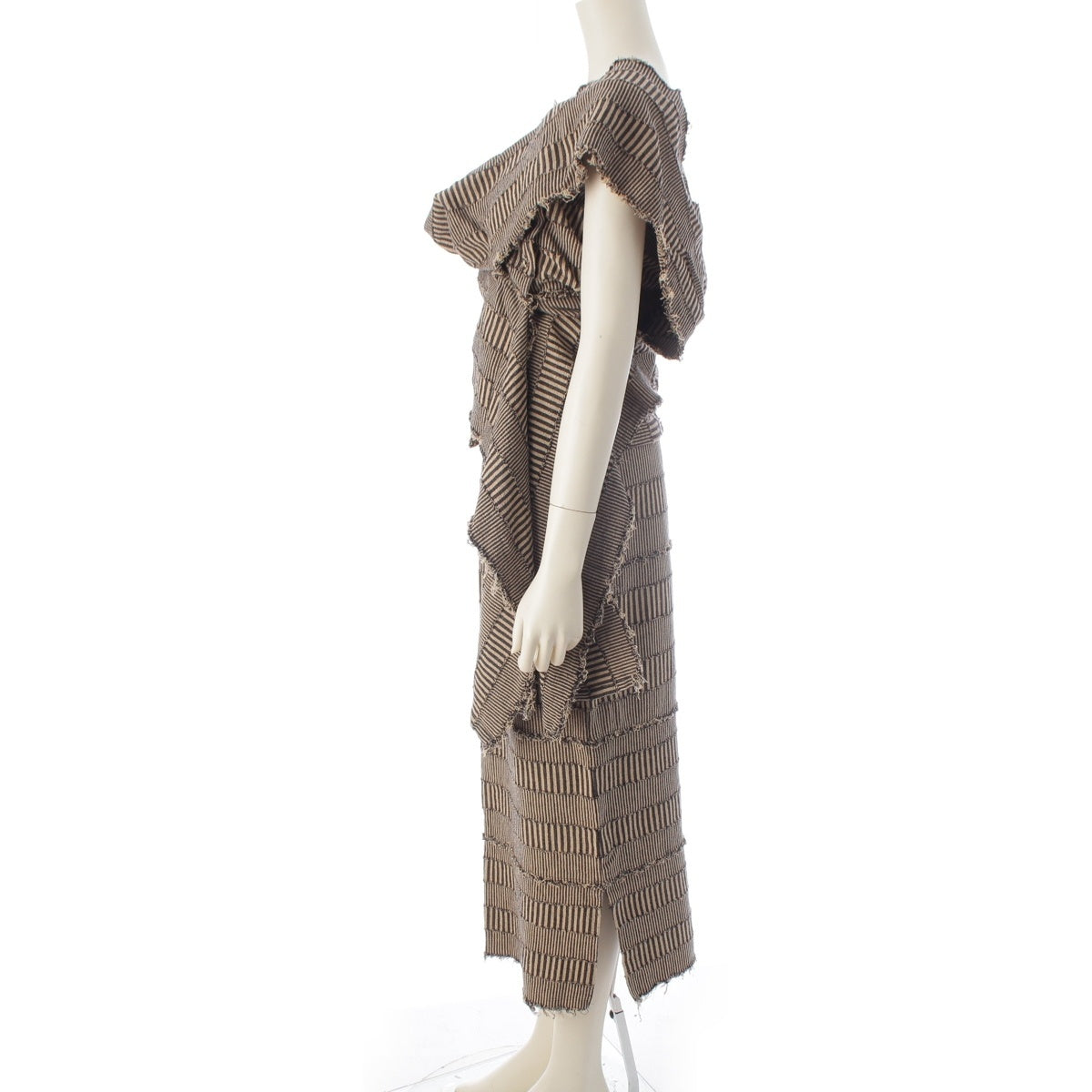Issey Miyake 1983 Fringed Cotton Three-Piece Ensemble, Wrap Top, Camisole and Long Skirt, Sand and Black Stripe, view 3