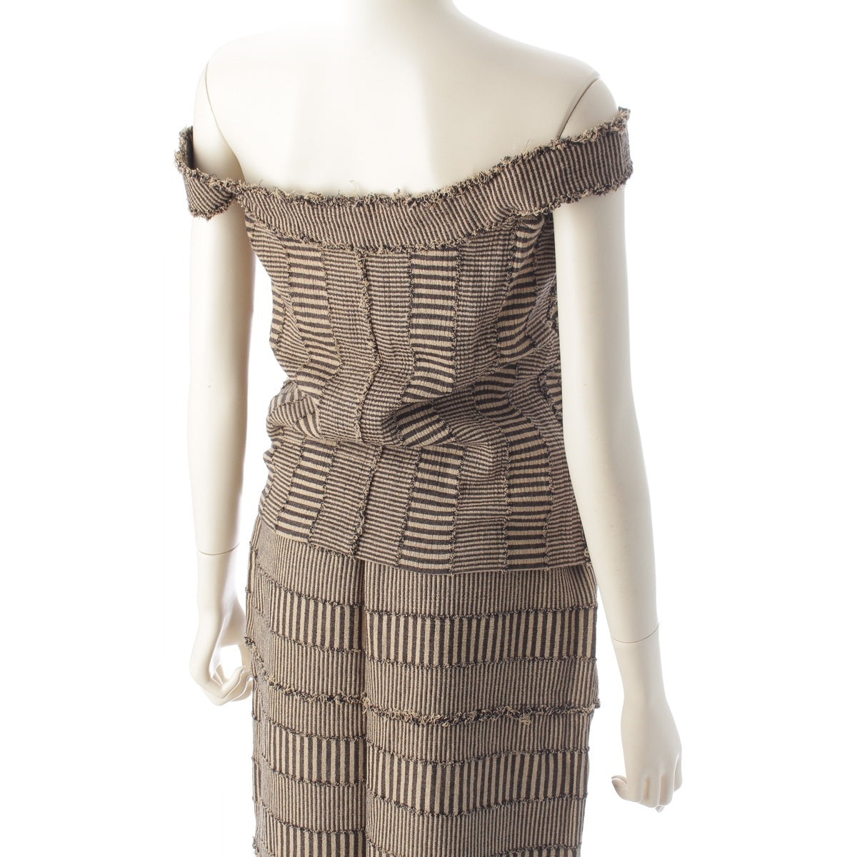 Issey Miyake 1983 Fringed Cotton Three-Piece Ensemble, Wrap Top, Camisole and Long Skirt, Sand and Black Stripe, view 6