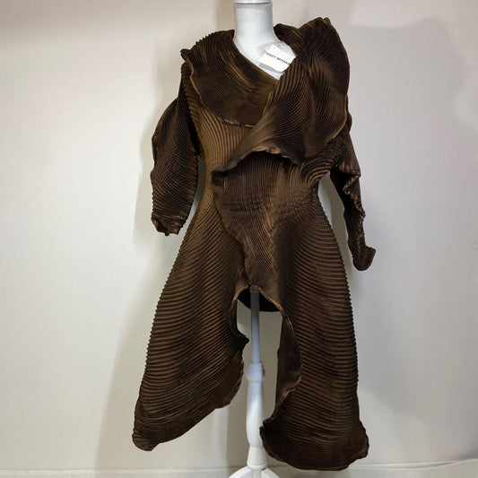 Issey Miyake 3D Steam Stretch Sculptural Long Coat, Bronze Brown, Size 2, Unworn with Tags, view 1