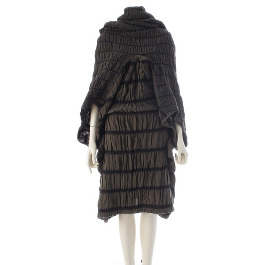 Issey Miyake AW1983 Early Label Bark-Texture Wool Dress with Oversized Funnel Neck, Khaki and Black, Free Size, view 1