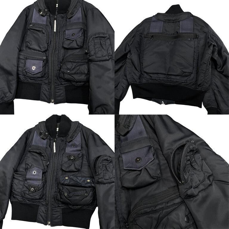 Issey Miyake Men AW1996 Parachute Cargo Bomber MA-1 with Detachable Cargo Layer and Hood, Black, Size M, view 7