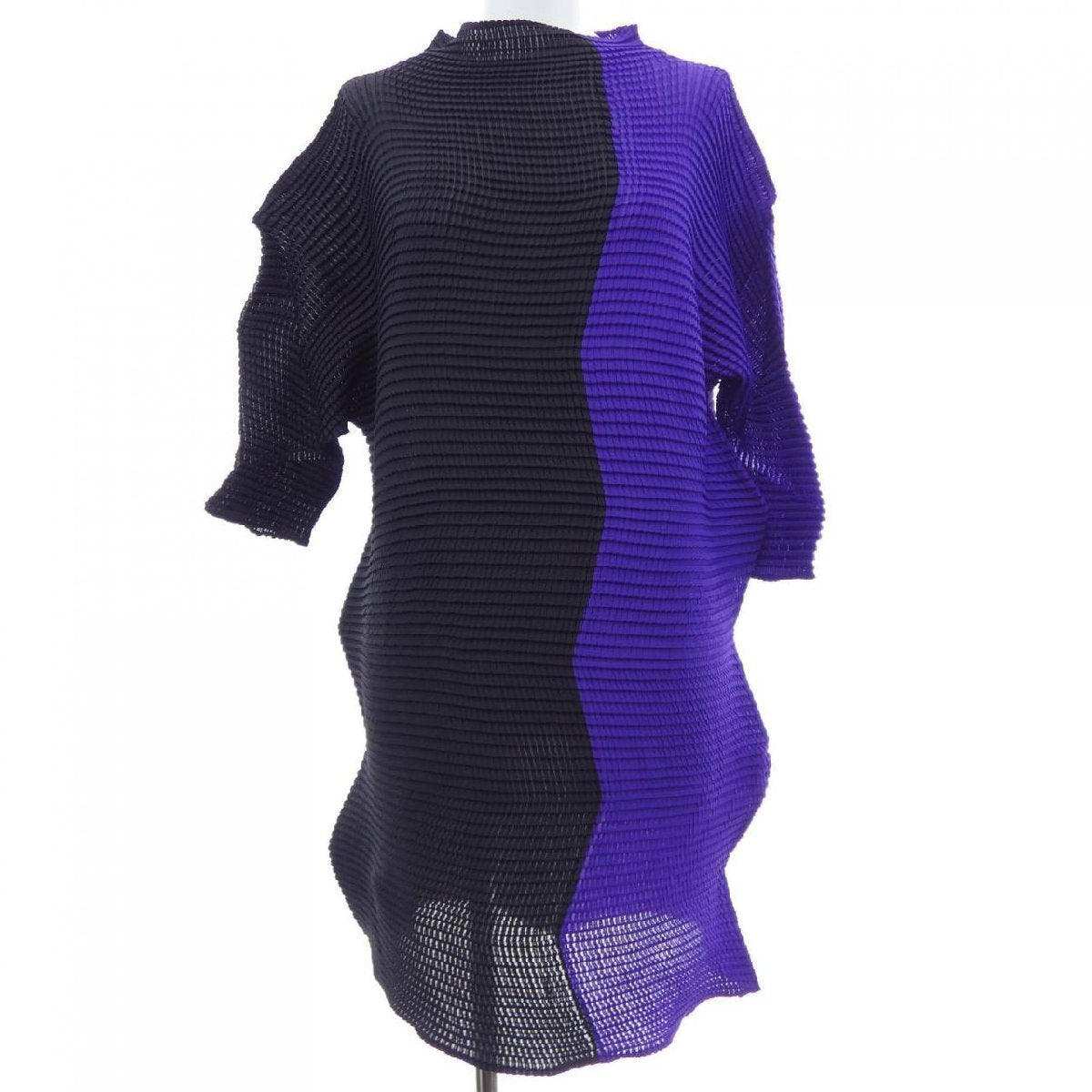 Issey Miyake Sheer Bubble Pleat Two-Tone Tunic IM23-FJ111, Black and Violet, Size 2, view 1
