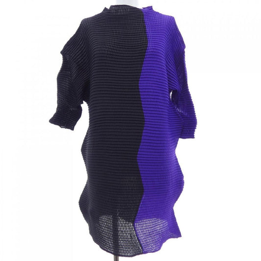 Issey Miyake Sheer Bubble Pleat Two-Tone Tunic IM23-FJ111, Black and Violet, Size 2, view 1
