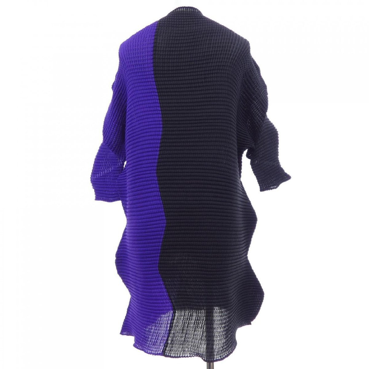 Issey Miyake Sheer Bubble Pleat Two-Tone Tunic IM23-FJ111, Black and Violet, Size 2, view 2