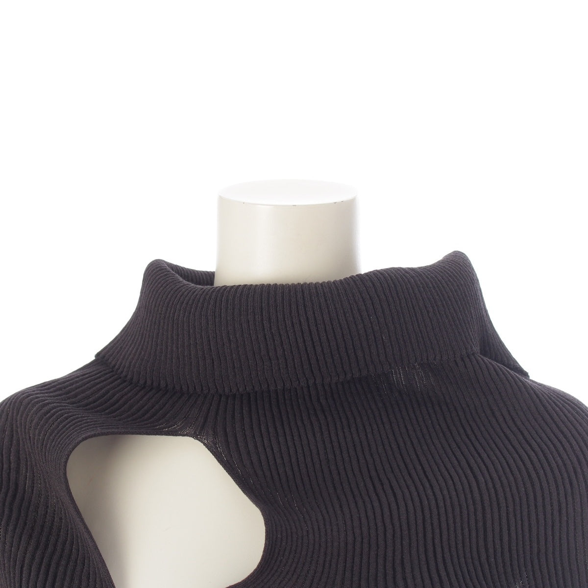 Issey Miyake SS2026 Asymmetric High-Neck Rib Knit Dress with Shoulder Cut-Out IM61-KH792, Dark Brown, Size 2, view 5