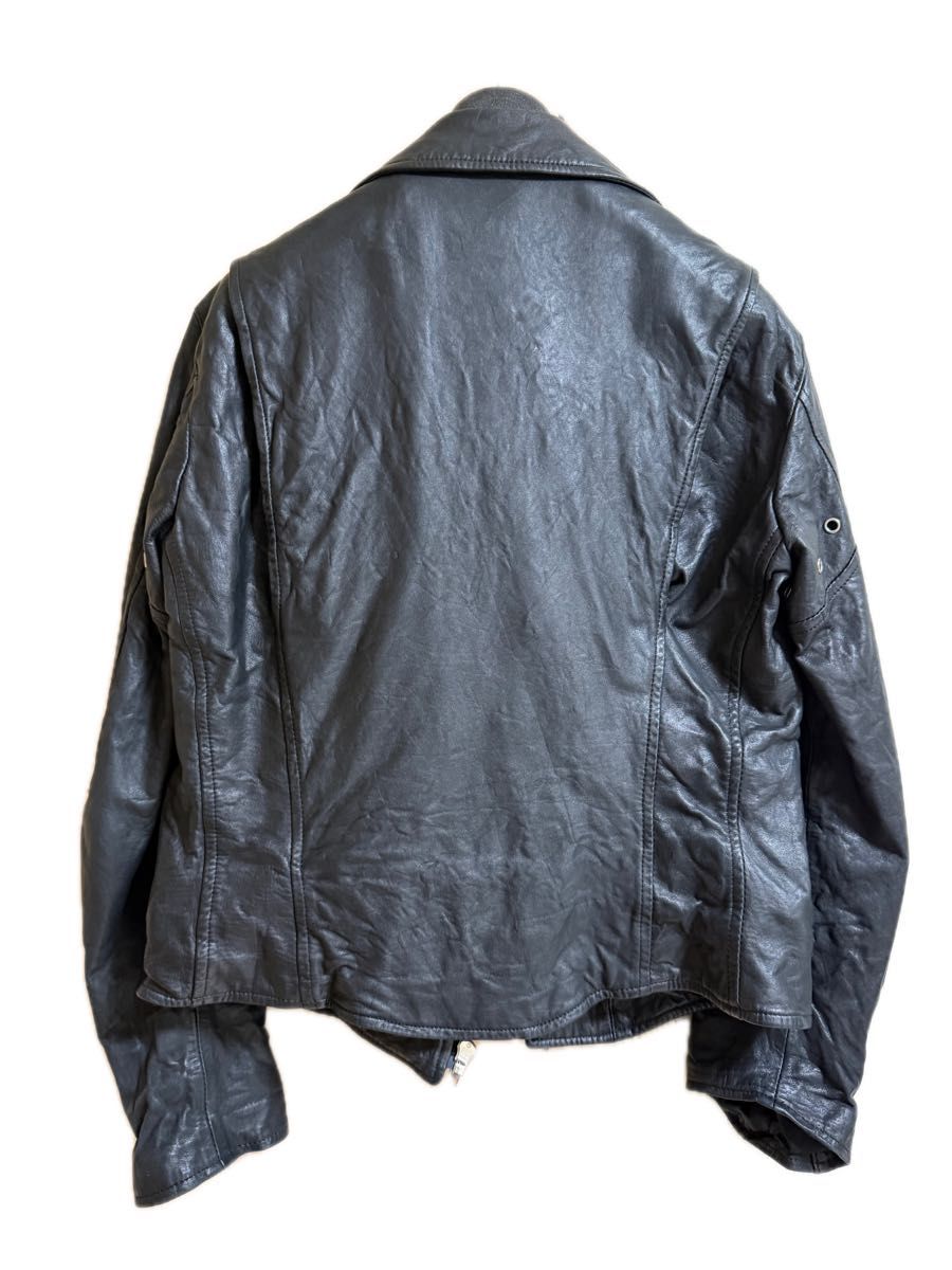 Junya Watanabe AW2014 Washed Cowhide Biker Jacket with Red Tartan Lining, Black, Size S, JN-J025, view 4