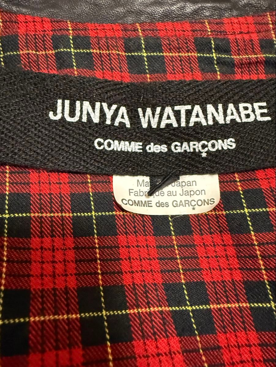 Junya Watanabe AW2014 Washed Cowhide Biker Jacket with Red Tartan Lining, Black, Size S, JN-J025, view 5