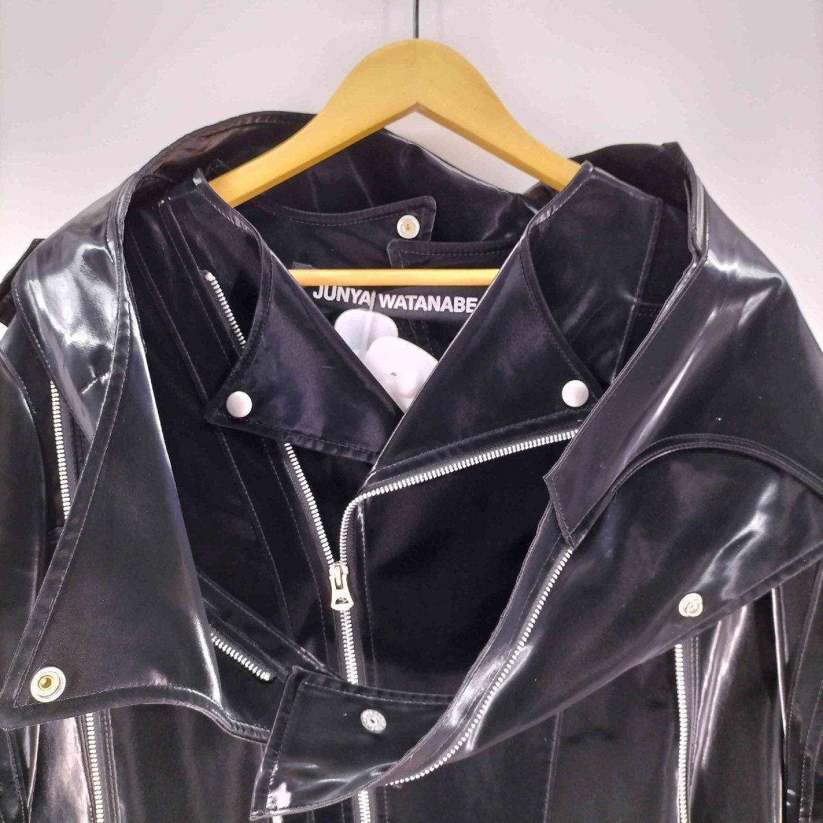 Junya Watanabe AW2022 Reconstructed Biker Jacket in Coated Black Polyester with Multiple Zips, Size M, view 3