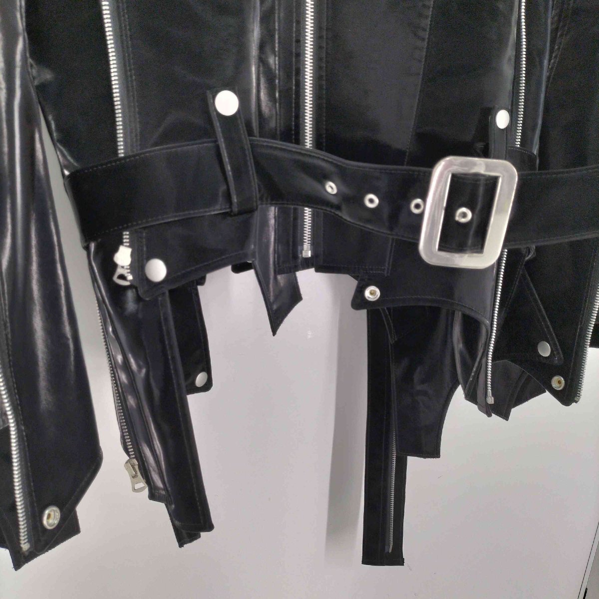 Junya Watanabe AW2022 Reconstructed Biker Jacket in Coated Black Polyester with Multiple Zips, Size M, view 4