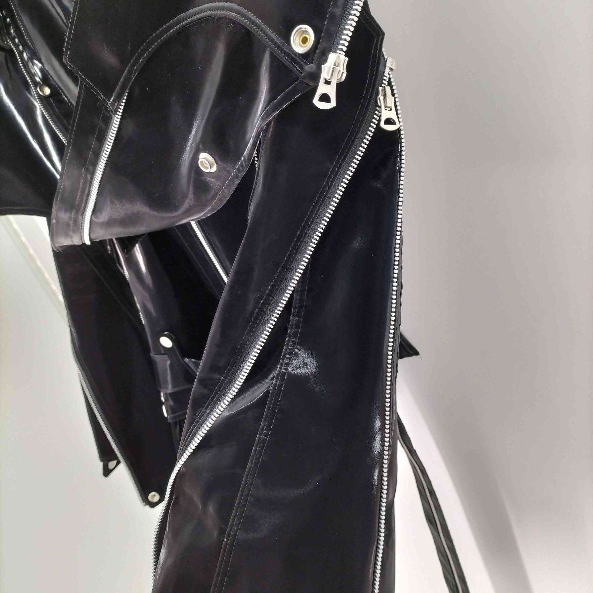 Junya Watanabe AW2022 Reconstructed Biker Jacket in Coated Black Polyester with Multiple Zips, Size M, view 5