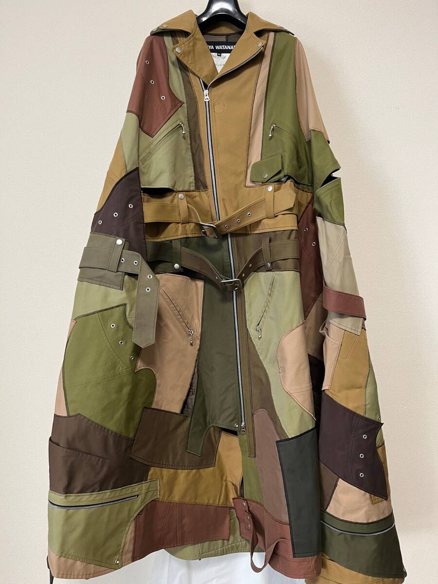 Junya Watanabe AW2022 Runway Patchwork Biker Poncho Coat, Upcycled Military Cotton, Khaki Multi, Size XS, view 2