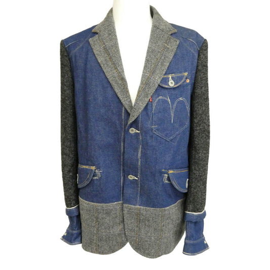 Junya Watanabe MAN x Levi’s AW2020 Denim and Tweed Patchwork Blazer WF-J005, Indigo and Grey, Size M, view 1