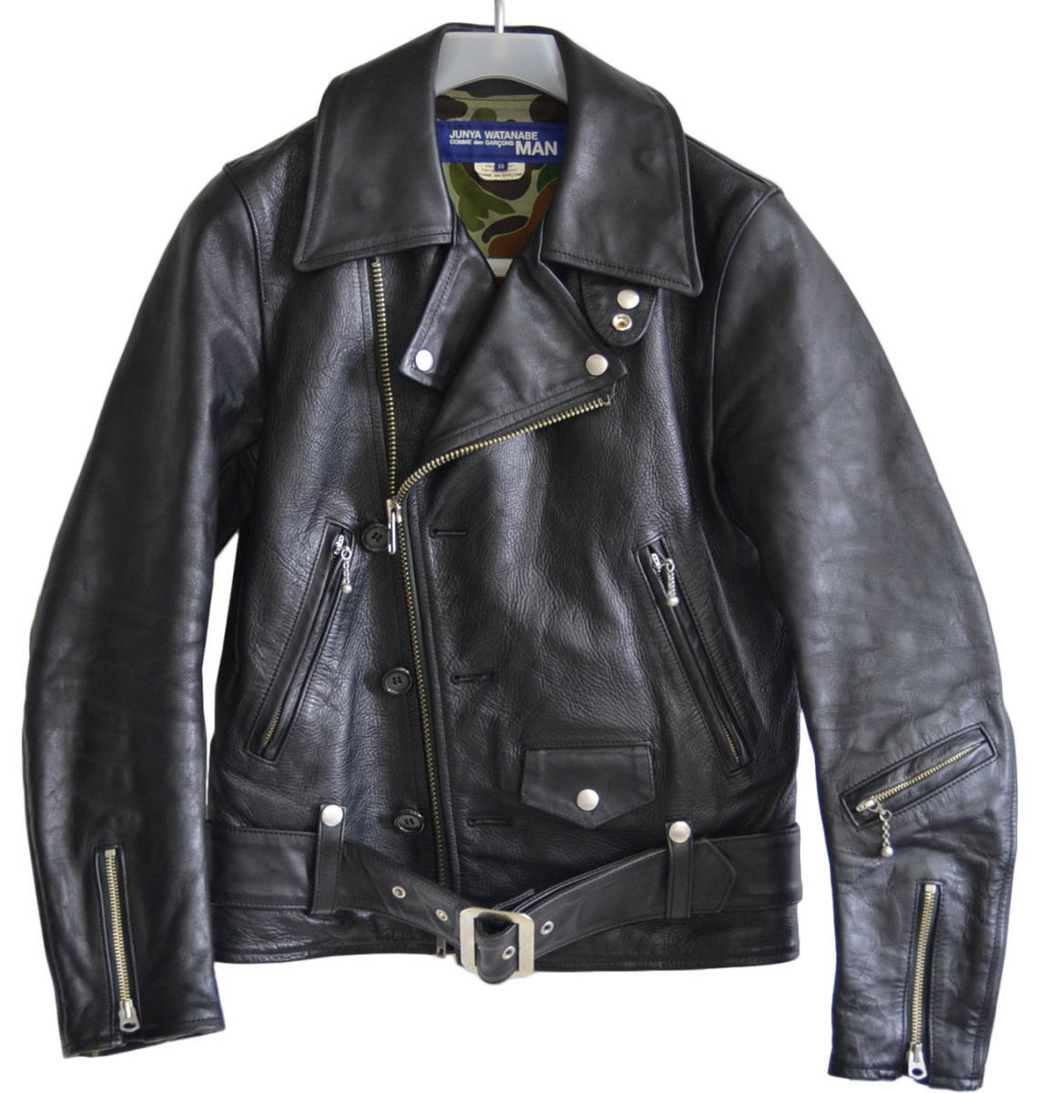 Junya Watanabe MAN x Vanson Horsehide Rider Jacket with Camouflage Lining, Black, Size SS, view 1