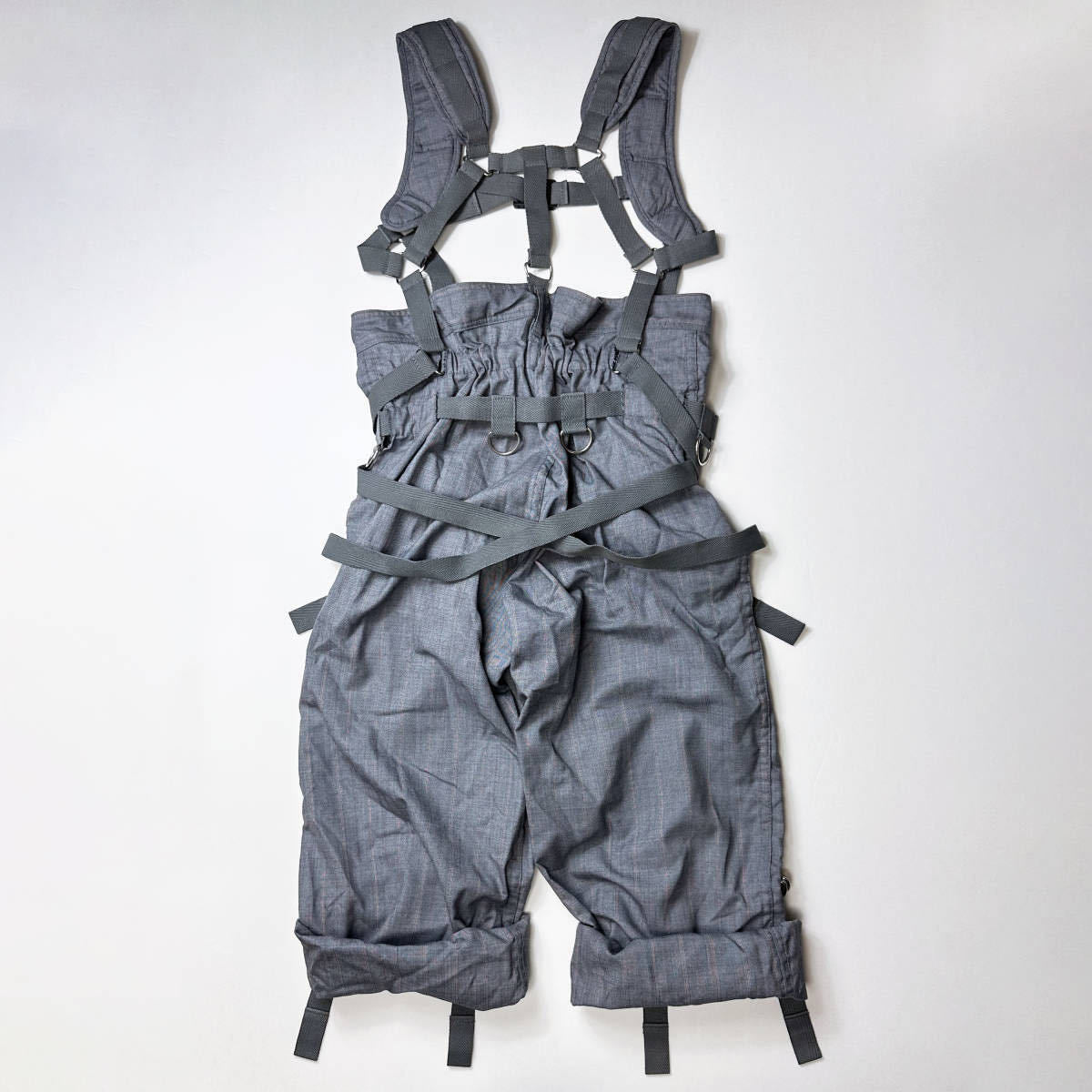 Junya Watanabe SS2003 Bondage Strap Parachute Overalls in Grey Stripe Wool Gabardine, Size S, view 2