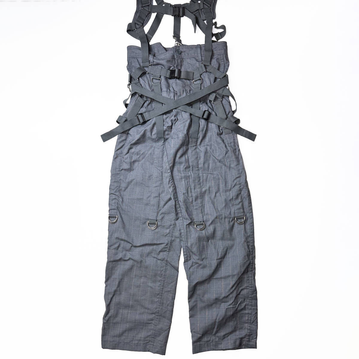 Junya Watanabe SS2003 Bondage Strap Parachute Overalls in Grey Stripe Wool Gabardine, Size S, view 3