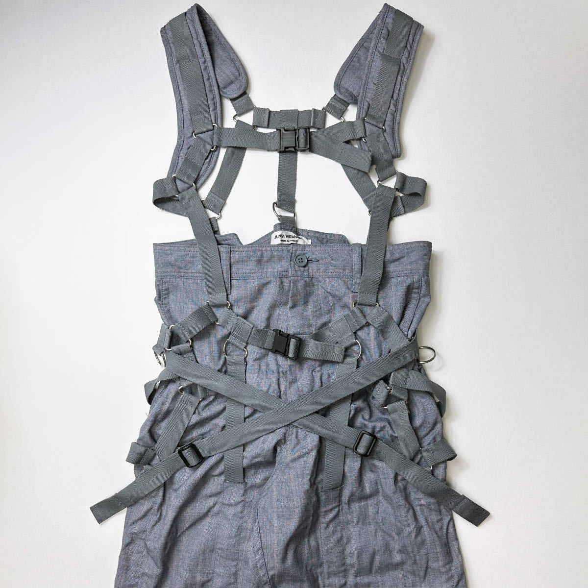Junya Watanabe SS2003 Bondage Strap Parachute Overalls in Grey Stripe Wool Gabardine, Size S, view 4