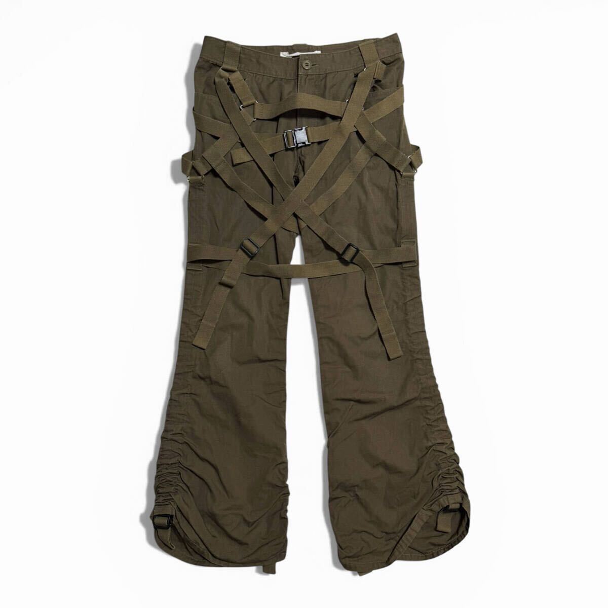 Junya Watanabe SS2003 Parachute Bondage Trousers, Harness Straps and Buckles, Ruched Hems, Khaki Olive, Size S, view 1