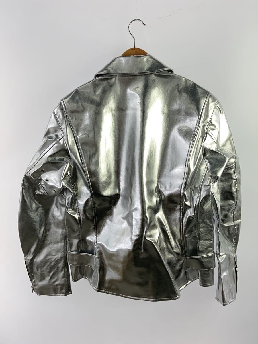 Junya Watanabe SS2025 Silver Metallic Biker Jacket, Mirror-Finish Faux Leather, Two-Row Zip Front, Size S, view 2