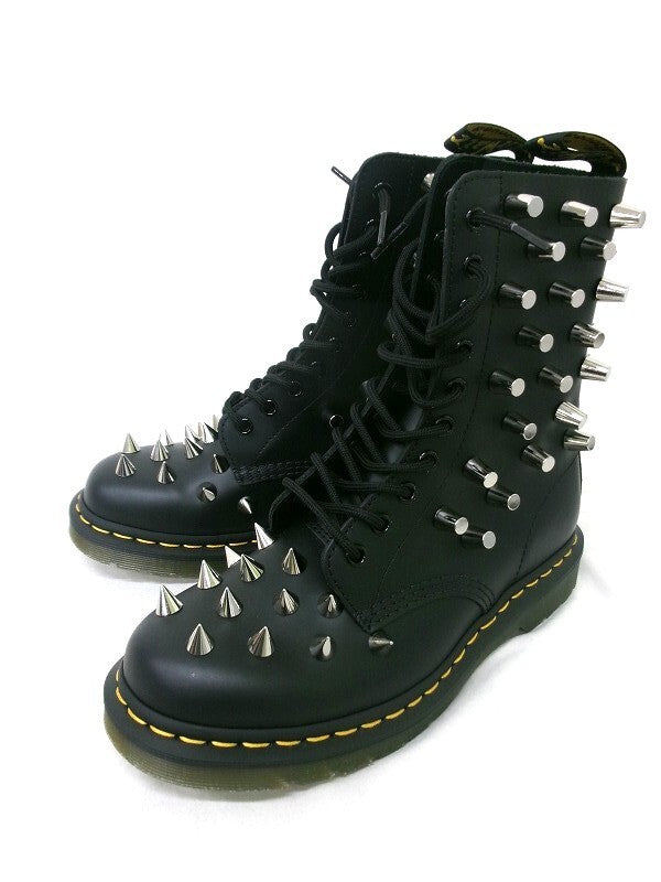 Junya Watanabe x Dr. Martens 1490 Studded 10-Eye Boots, Spikes and Cone Studs, Black Leather, US 8, view 1