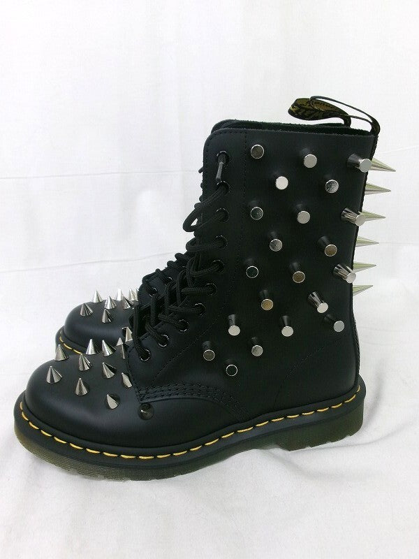Junya Watanabe x Dr. Martens 1490 Studded 10-Eye Boots, Spikes and Cone Studs, Black Leather, US 8, view 2