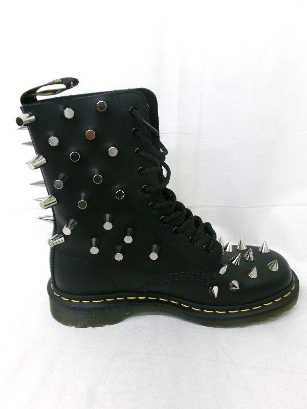 Junya Watanabe x Dr. Martens 1490 Studded 10-Eye Boots, Spikes and Cone Studs, Black Leather, US 8, view 3