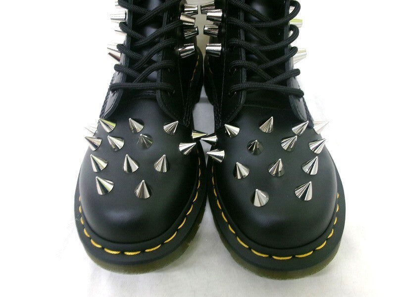 Junya Watanabe x Dr. Martens 1490 Studded 10-Eye Boots, Spikes and Cone Studs, Black Leather, US 8, view 5