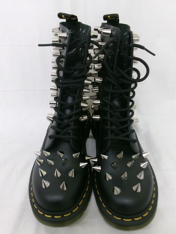 Junya Watanabe x Dr. Martens 1490 Studded 10-Eye Boots, Spikes and Cone Studs, Black Leather, US 8, view 6