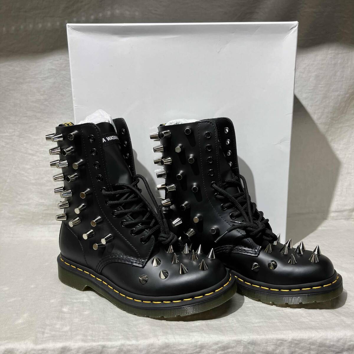 Junya Watanabe x Dr. Martens 1490 Studded 10-Eye Boots, Spikes and Cone Studs, Black Leather, UK 5, view 1