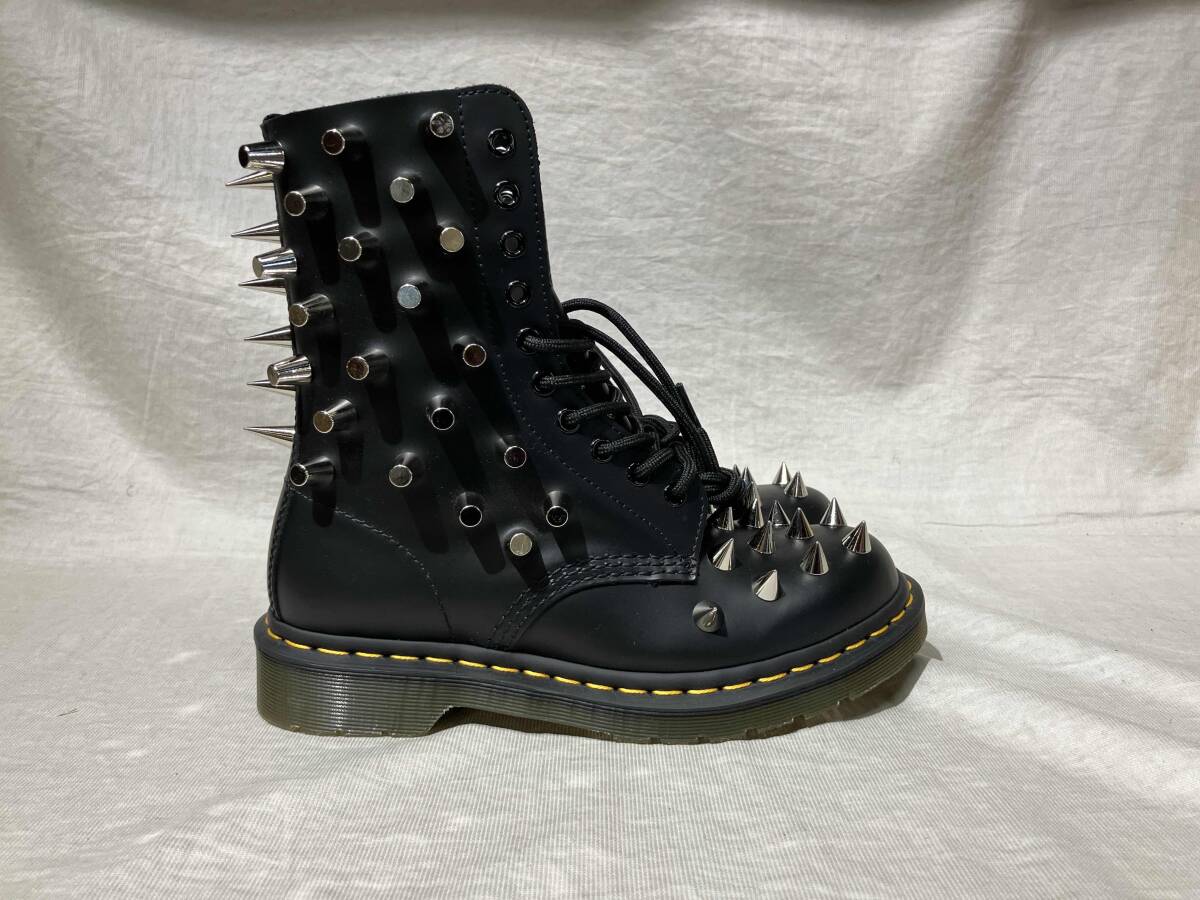 Junya Watanabe x Dr. Martens 1490 Studded 10-Eye Boots, Spikes and Cone Studs, Black Leather, UK 5, view 2