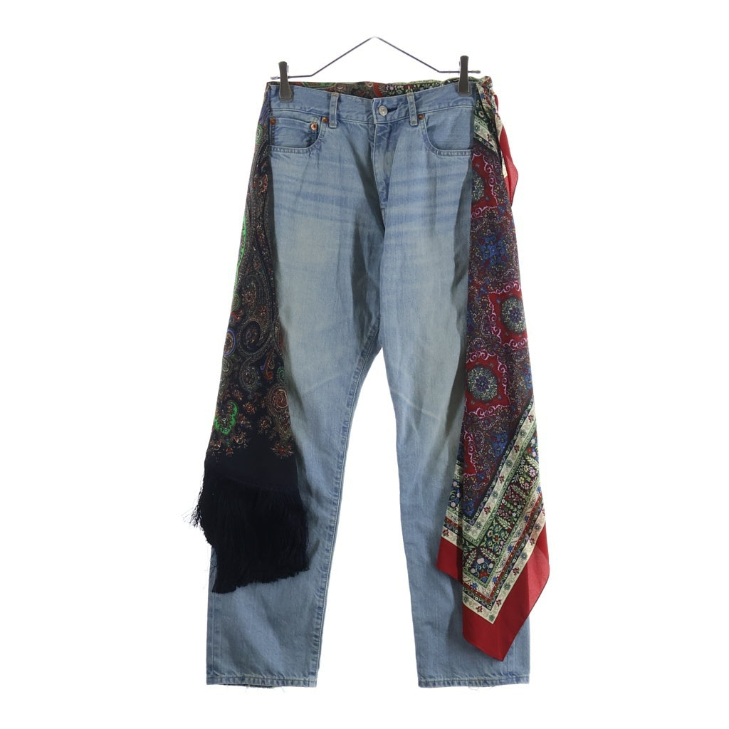 Junya Watanabe x Levi’s SS2026 Straight Jeans with Paisley Scarf Panels and Fringe, Light Blue, Size S, view 1