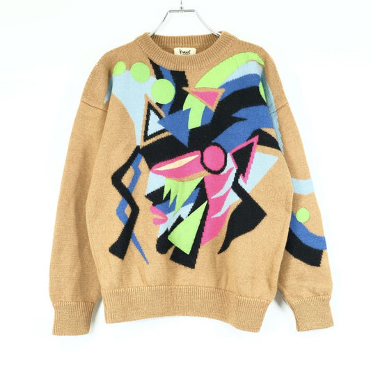 Kansai International Patchwork Art Jumper, Camel with Geometric Appliqué, 1980s