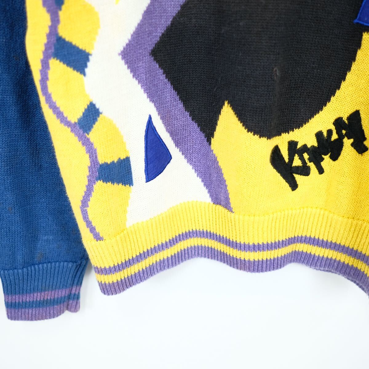 Kansai Yamamoto O2 Art Knit Jumper, Eye Motif in Yellow, Purple and Navy, 1990s, Size M
