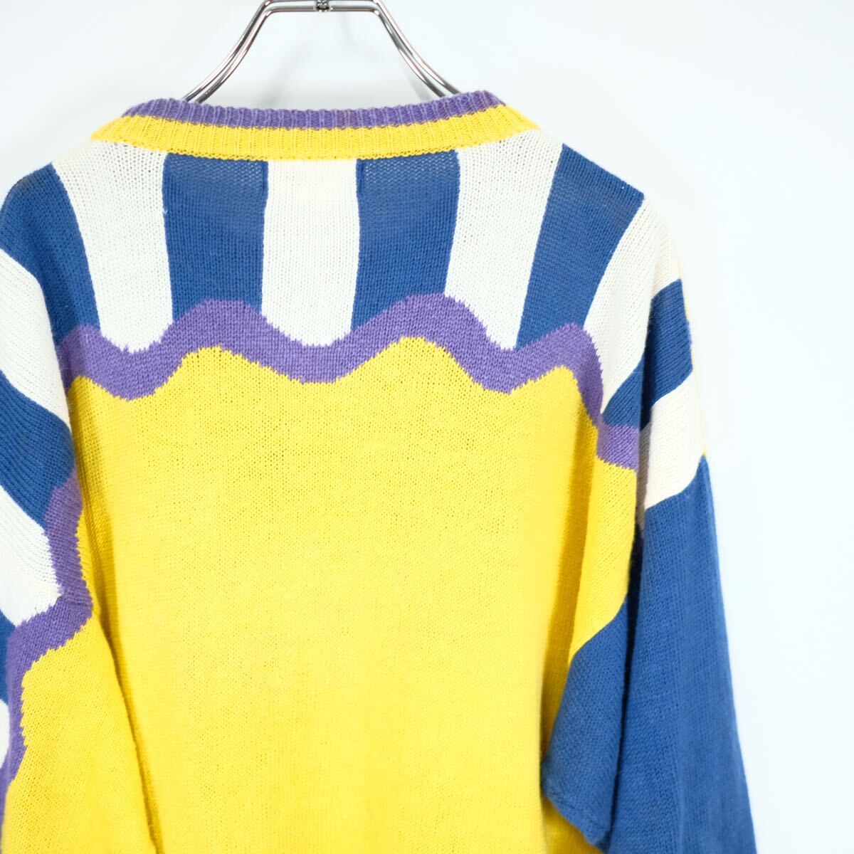 Kansai Yamamoto O2 Art Knit Jumper, Eye Motif in Yellow, Purple and Navy, 1990s, Size M