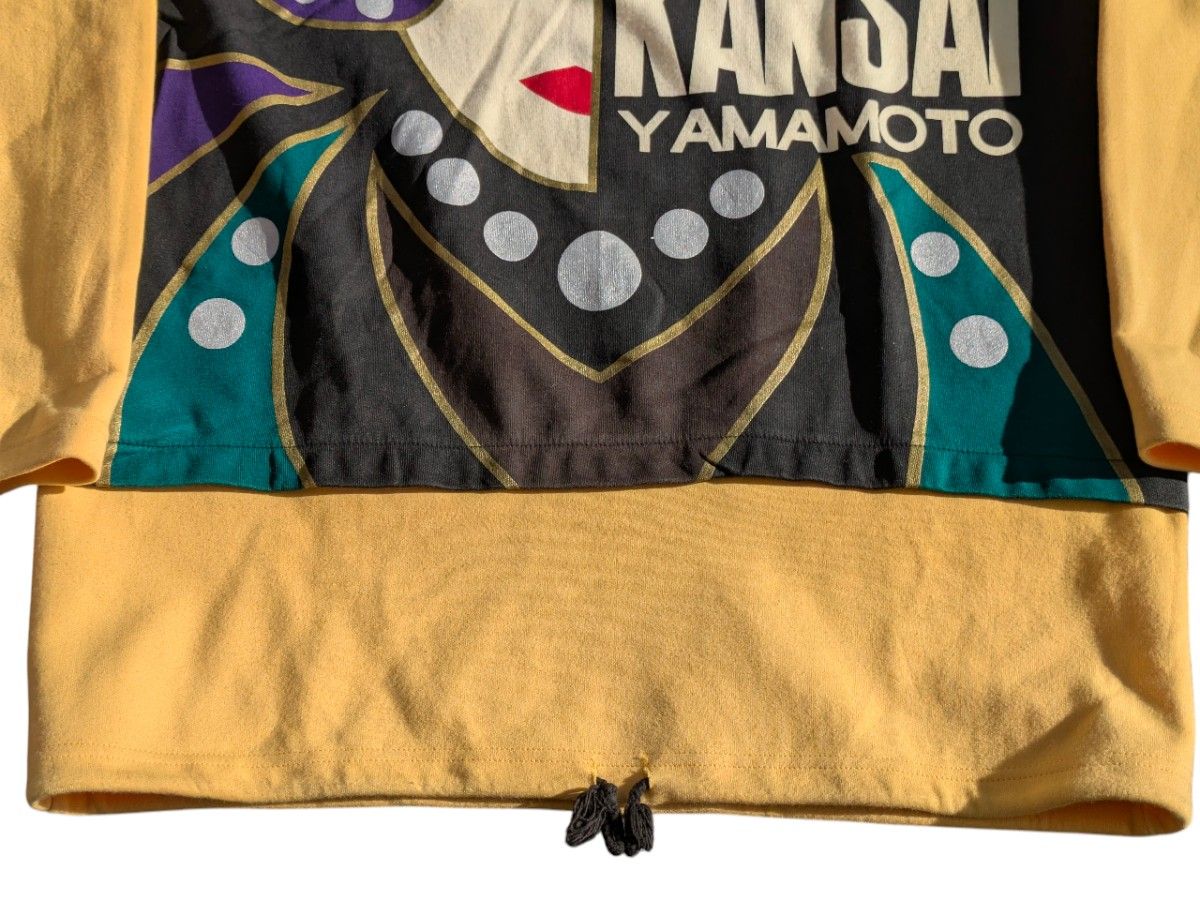 Kansai Yamamoto O2 Hooded Jacket, Mustard with Kabuki Figure Graphic, 1990s, Size XL