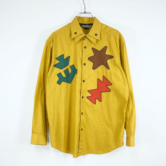 Kansai Profumo Patchwork Shirt by Choya, Mustard Cotton with Geometric Appliqué, 1980s