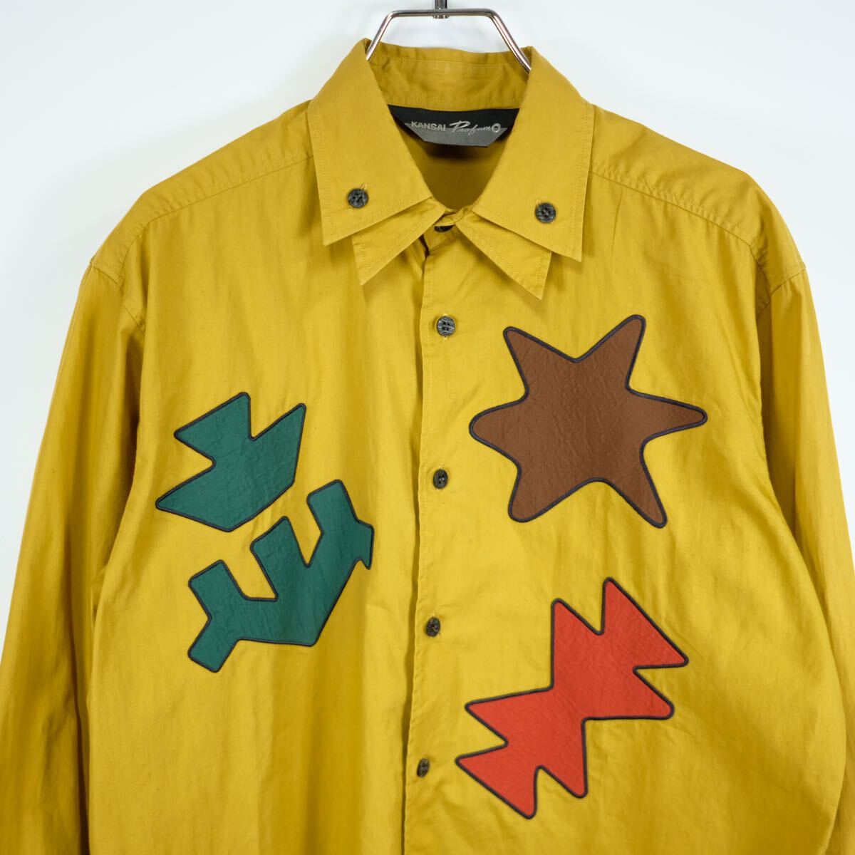 Kansai Profumo Patchwork Shirt by Choya, Mustard Cotton with Geometric Appliqué, 1980s