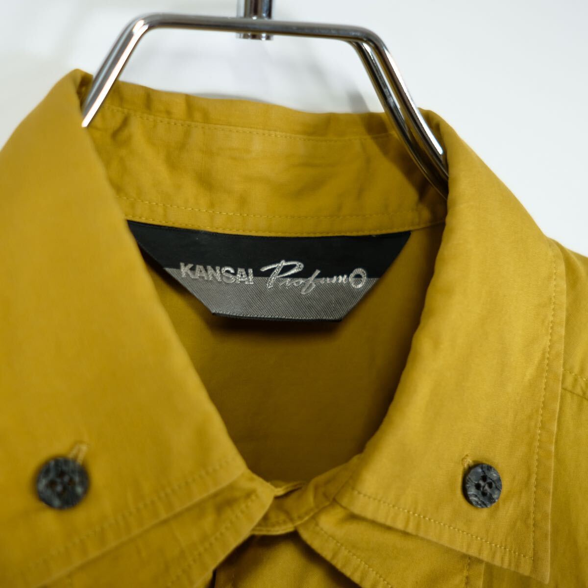 Kansai Profumo Patchwork Shirt by Choya, Mustard Cotton with Geometric Appliqué, 1980s