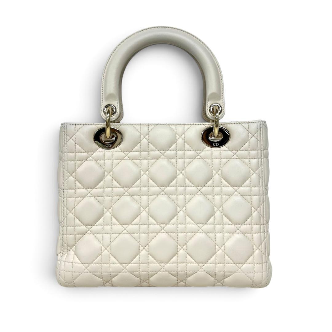 Lady Dior Medium Handbag, White Cannage Lambskin, Silver-Tone Hardware, D.I.O.R. Charms, photograph 2 of 10