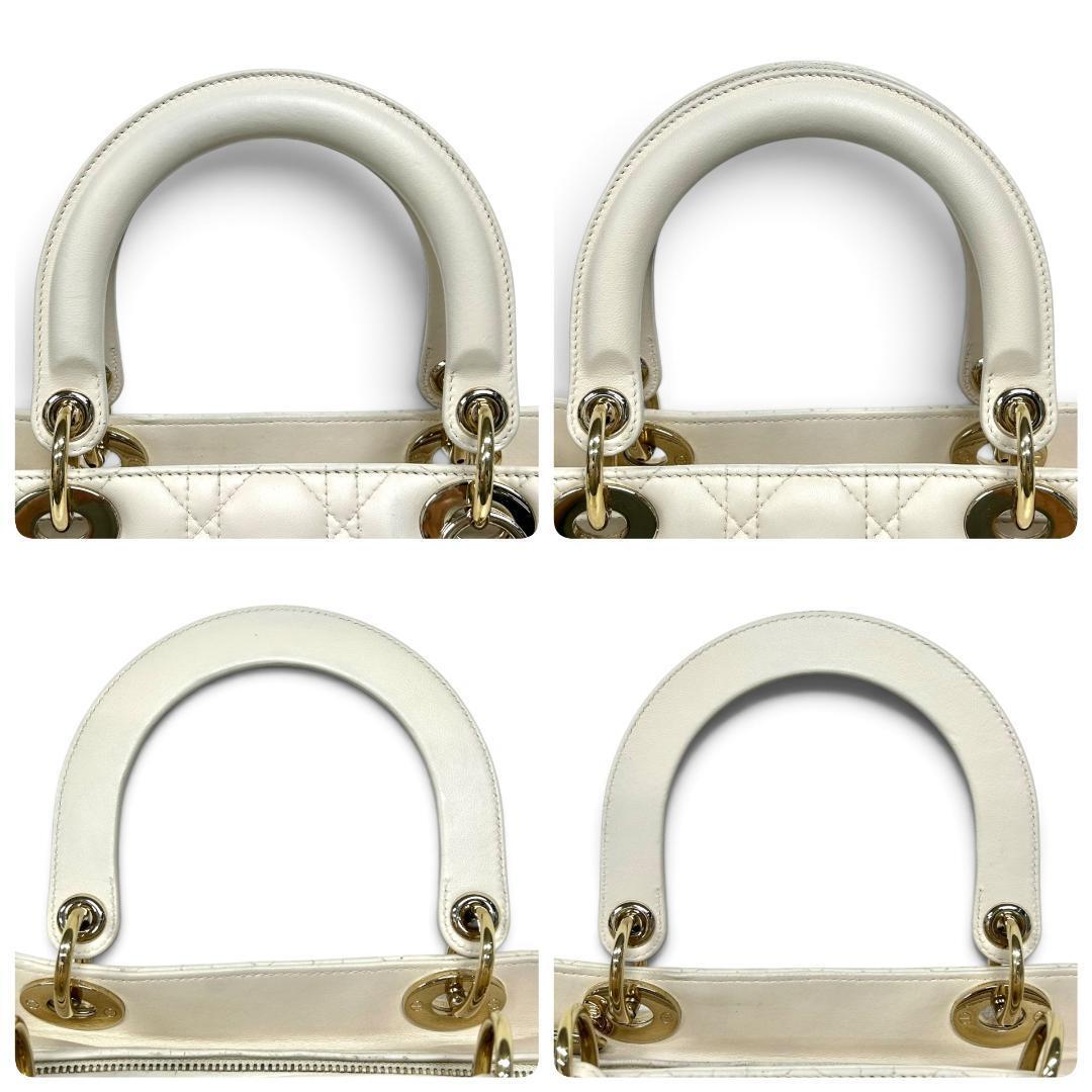 Lady Dior Medium Handbag, White Cannage Lambskin, Silver-Tone Hardware, D.I.O.R. Charms, photograph 4 of 10