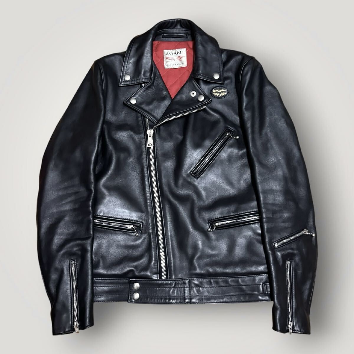 Lewis Leathers Cyclone No. 441 Leather Rider Jacket, Black Cowhide, Red Quilted Lining, Size 38, view 1