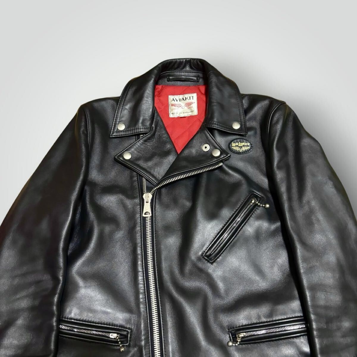 Lewis Leathers Cyclone No. 441 Leather Rider Jacket, Black Cowhide, Red Quilted Lining, Size 38, view 2