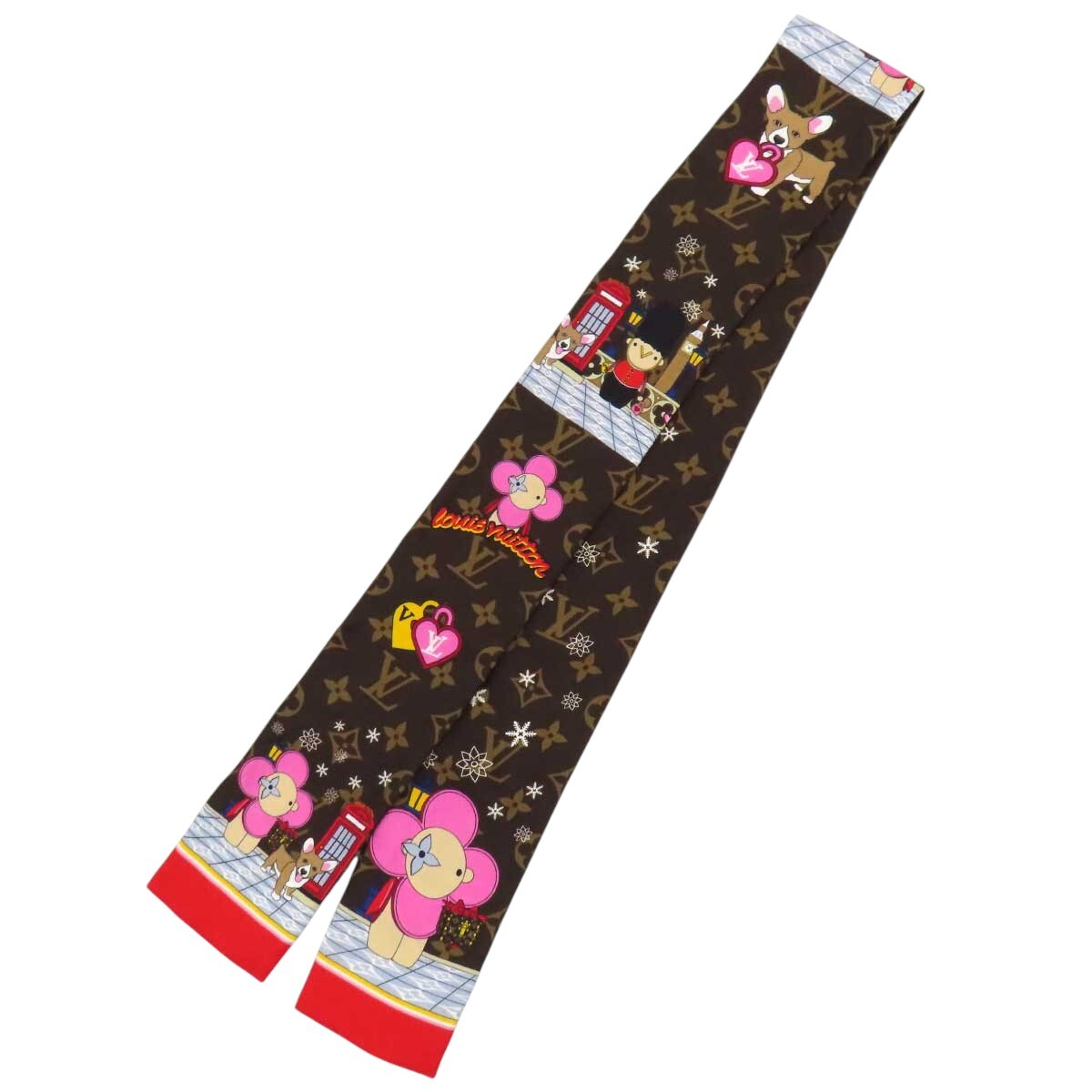 Louis Vuitton Christmas Vivienne Bandeau M00489, London Holiday Print, Brown Monogram Silk, view 2