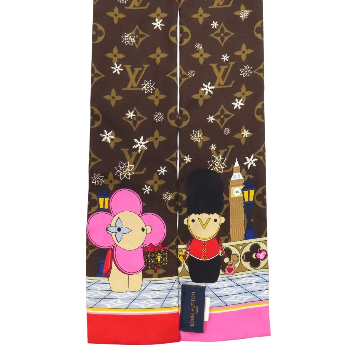 Louis Vuitton Christmas Vivienne Bandeau M00489, London Holiday Print, Brown Monogram Silk, view 4