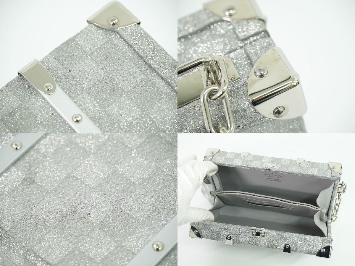 Louis Vuitton Damier Glitter Mini Trunk, Silver Coated Canvas with Grey Leather Interior, RFID, Made in France, photograph 2 of 9