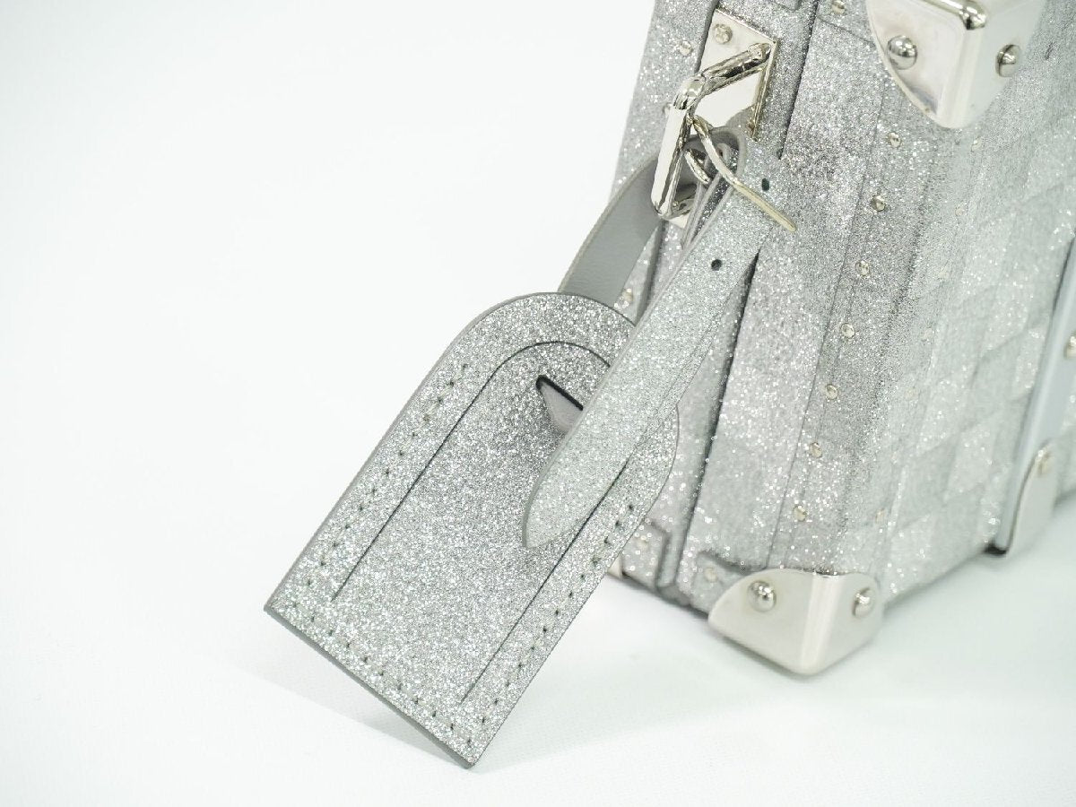 Louis Vuitton Damier Glitter Mini Trunk, Silver Coated Canvas with Grey Leather Interior, RFID, Made in France, photograph 3 of 9