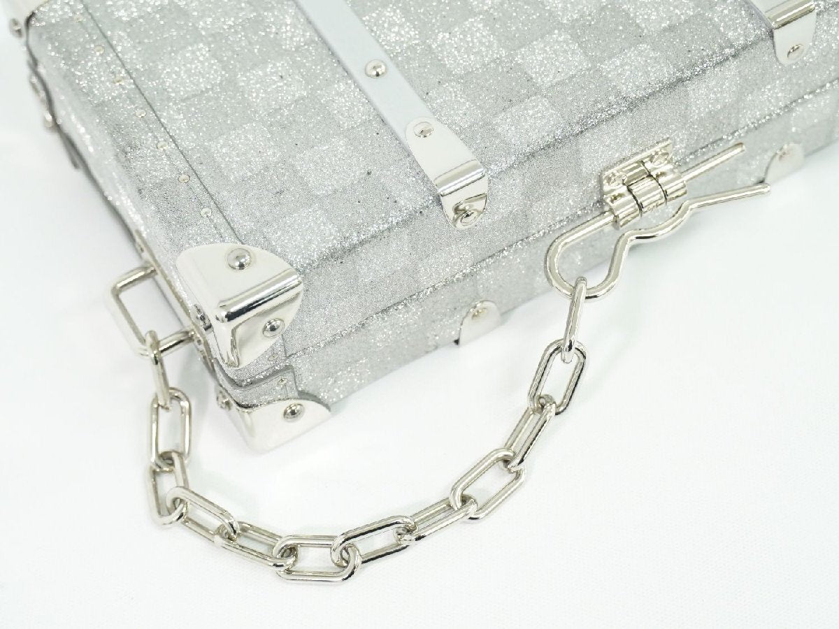 Louis Vuitton Damier Glitter Mini Trunk, Silver Coated Canvas with Grey Leather Interior, RFID, Made in France, photograph 4 of 9