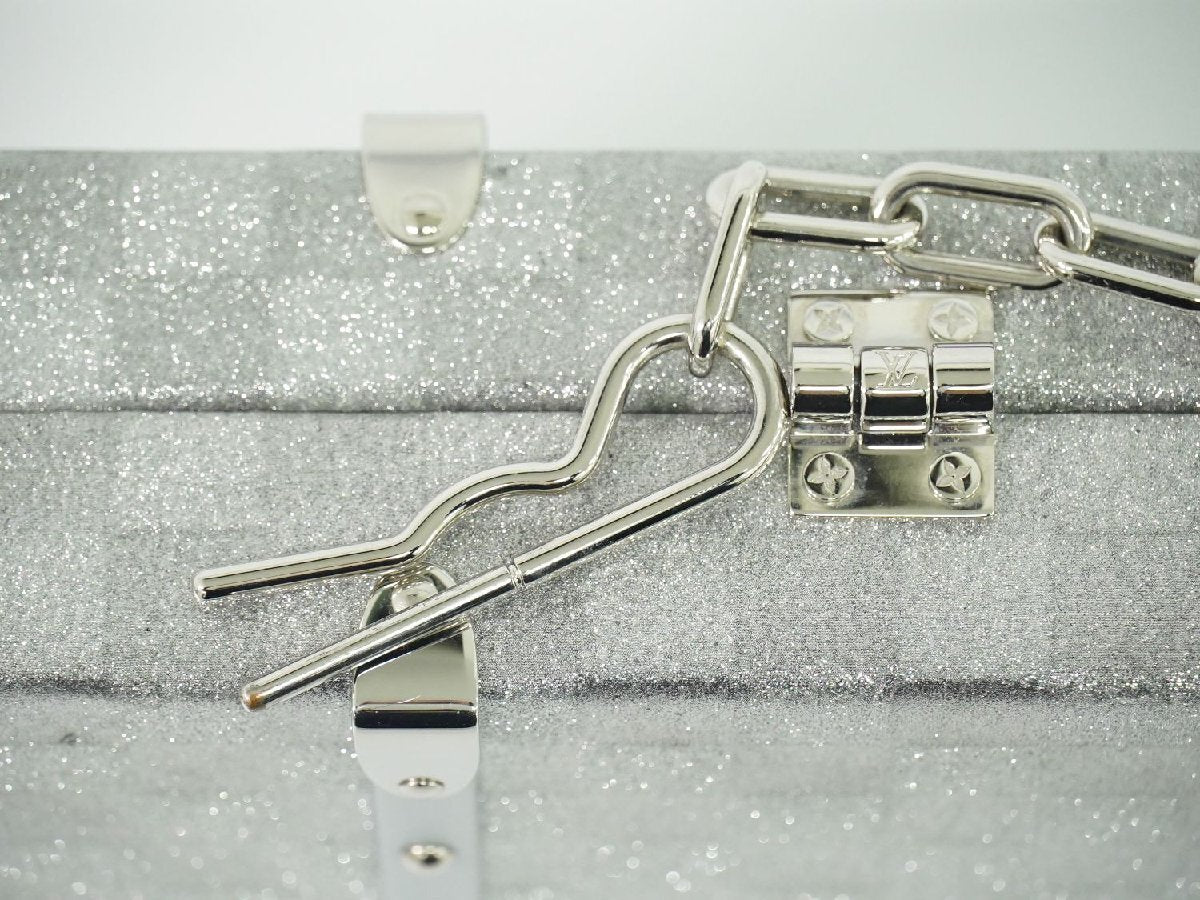 Louis Vuitton Damier Glitter Mini Trunk, Silver Coated Canvas with Grey Leather Interior, RFID, Made in France, photograph 5 of 9