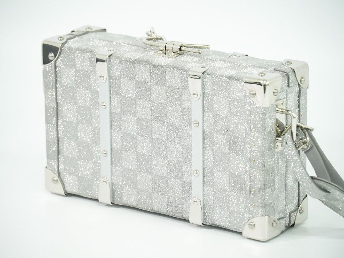 Louis Vuitton Damier Glitter Mini Trunk, Silver Coated Canvas with Grey Leather Interior, RFID, Made in France, photograph 6 of 9