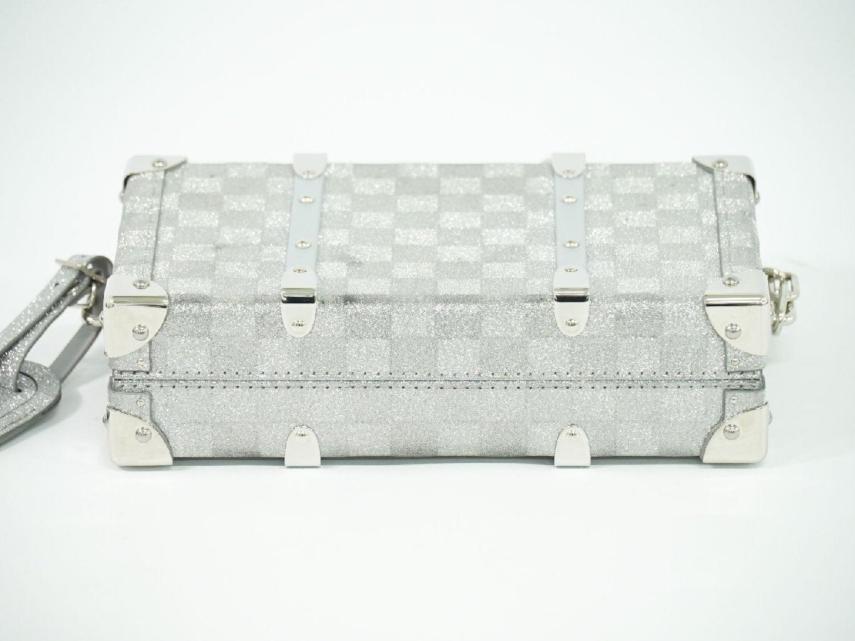 Louis Vuitton Damier Glitter Mini Trunk, Silver Coated Canvas with Grey Leather Interior, RFID, Made in France, photograph 7 of 9