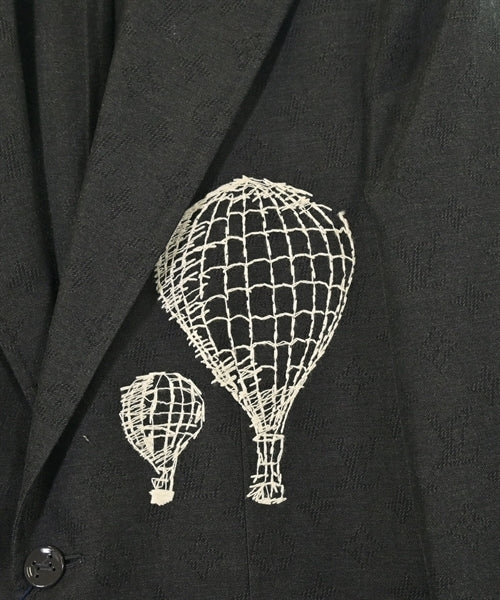 Louis Vuitton FW2023 Embroidered Monogram Jacquard Blazer, Hot Air Balloons and Voyagez Script, Charcoal, Size 46, view 3